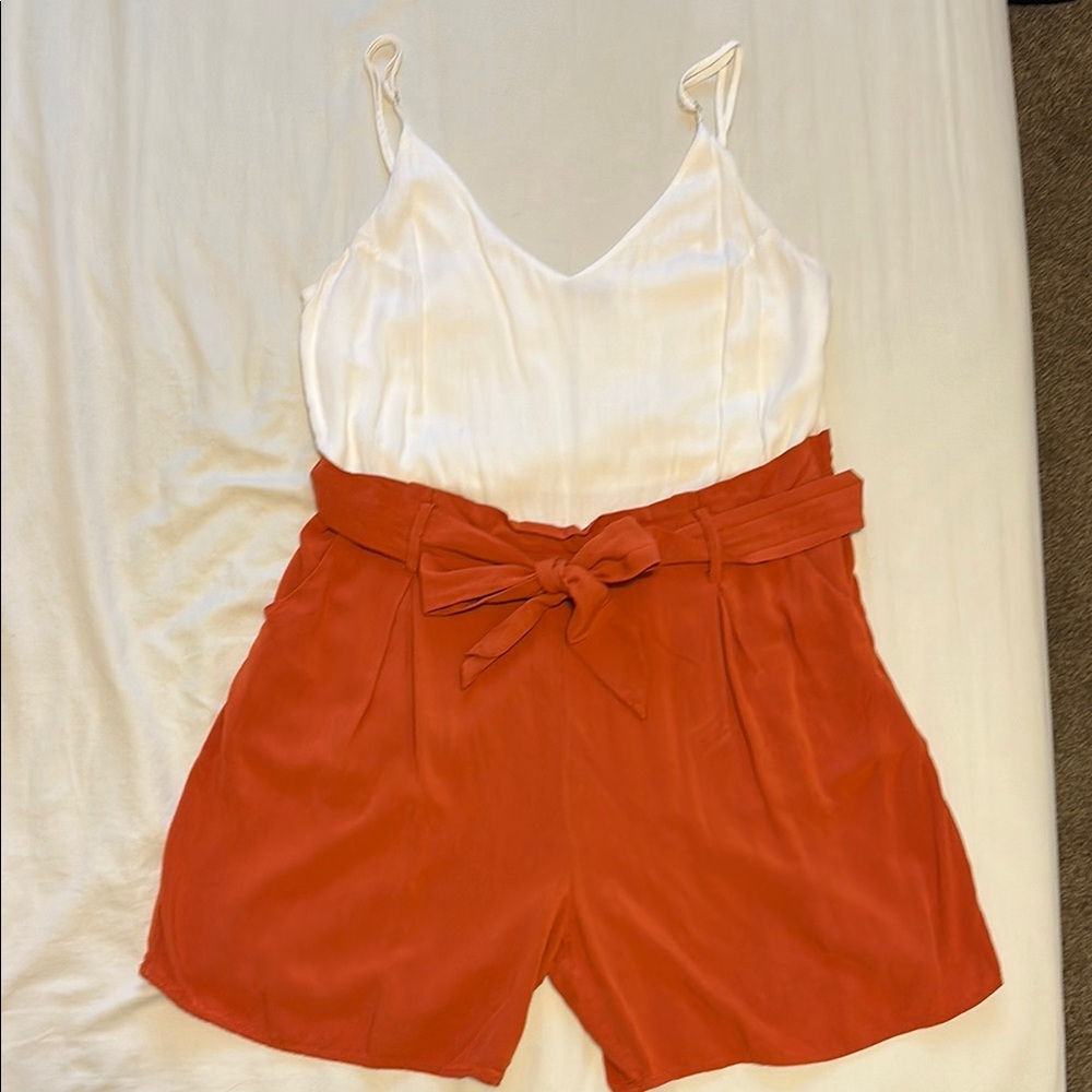 Orange and white/ivory Sleeveless Romper